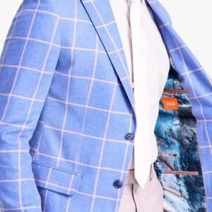 TALLIA Light Blue Windowpane Sport Coat with Pink Grid